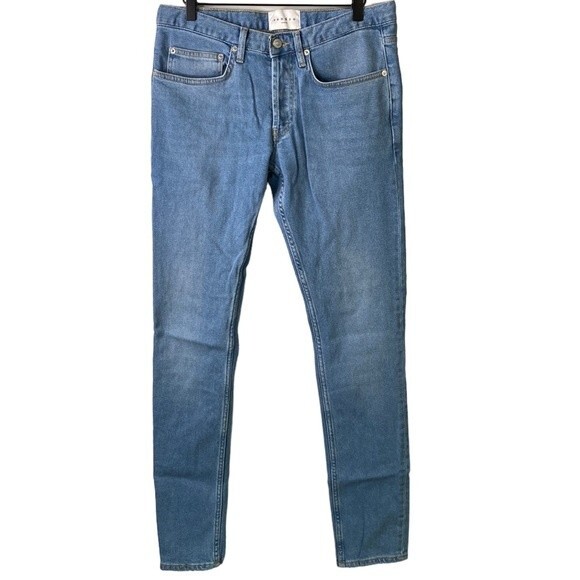 Sandro Paris Button Fly Skinny Jeans Light Wash Stretch Size 32 Whiskering - Picture 1 of 16
